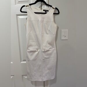 Sharagano White Sleeveless Midi Dress with Button Details
